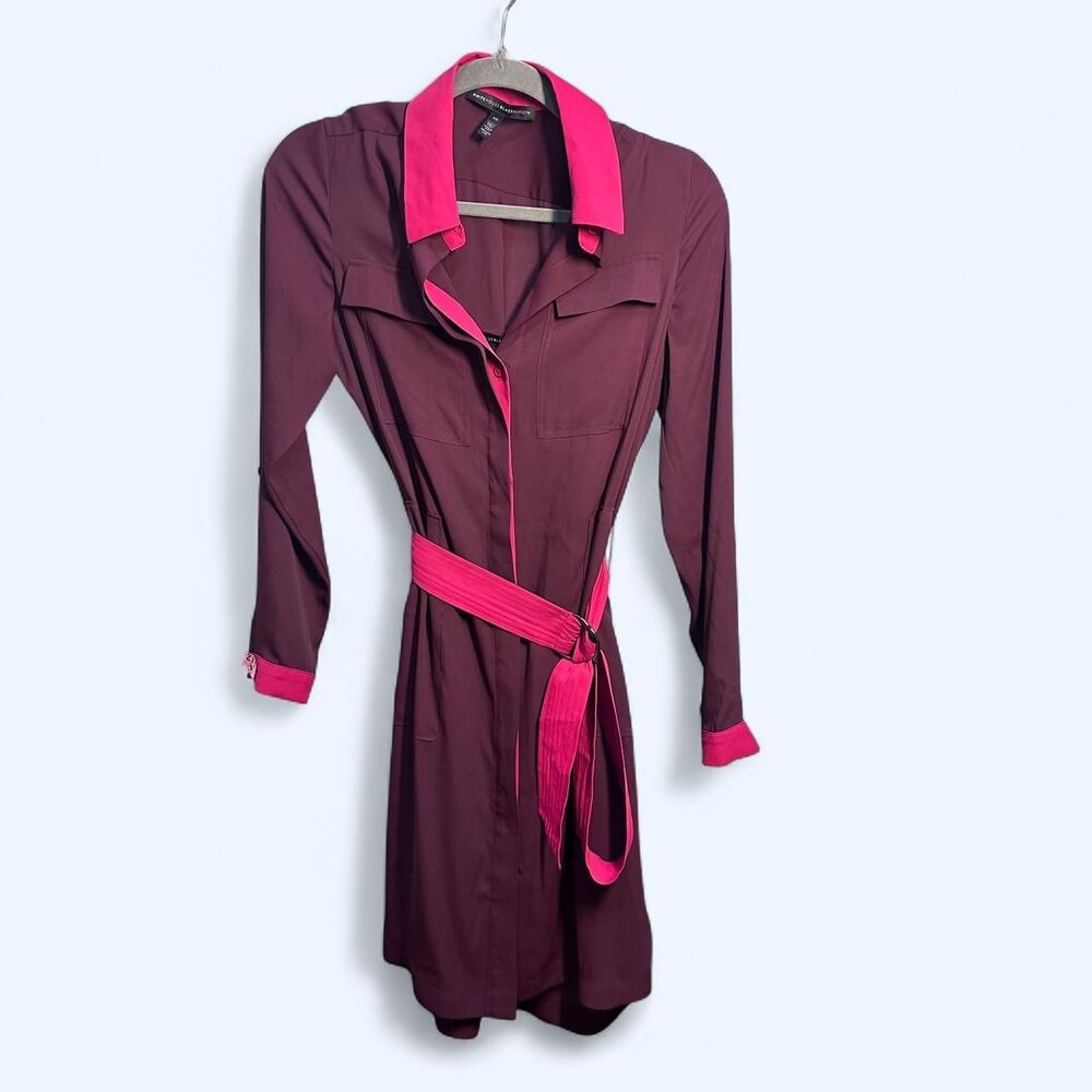 White-house-black-market Women's Burgundy and Pink Shirt-dresses